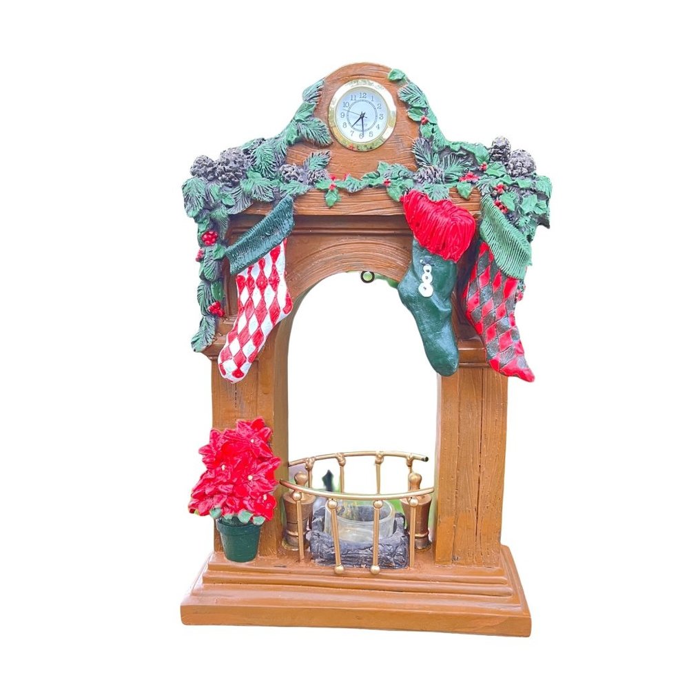 Yankee‎ Candle Christmas Mantle Stockings Clock Poinsettia Candle Holder 12.5in